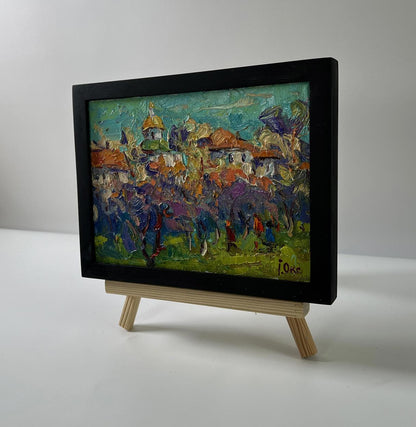 Oil painting Morning sound of bells by Oksana Ivanyuk in black frame