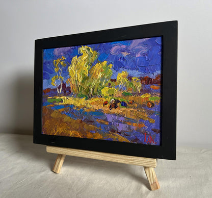 Oil painting In autumn after the rain by Oleksiy Ivanyuk in black frame