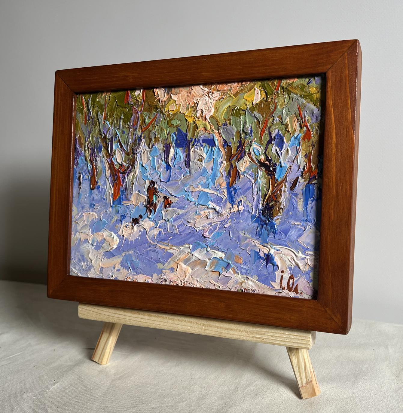 Vibrant impressionist oil painting of snowy winter forest park by Oleksiy Ivanyuk, framed