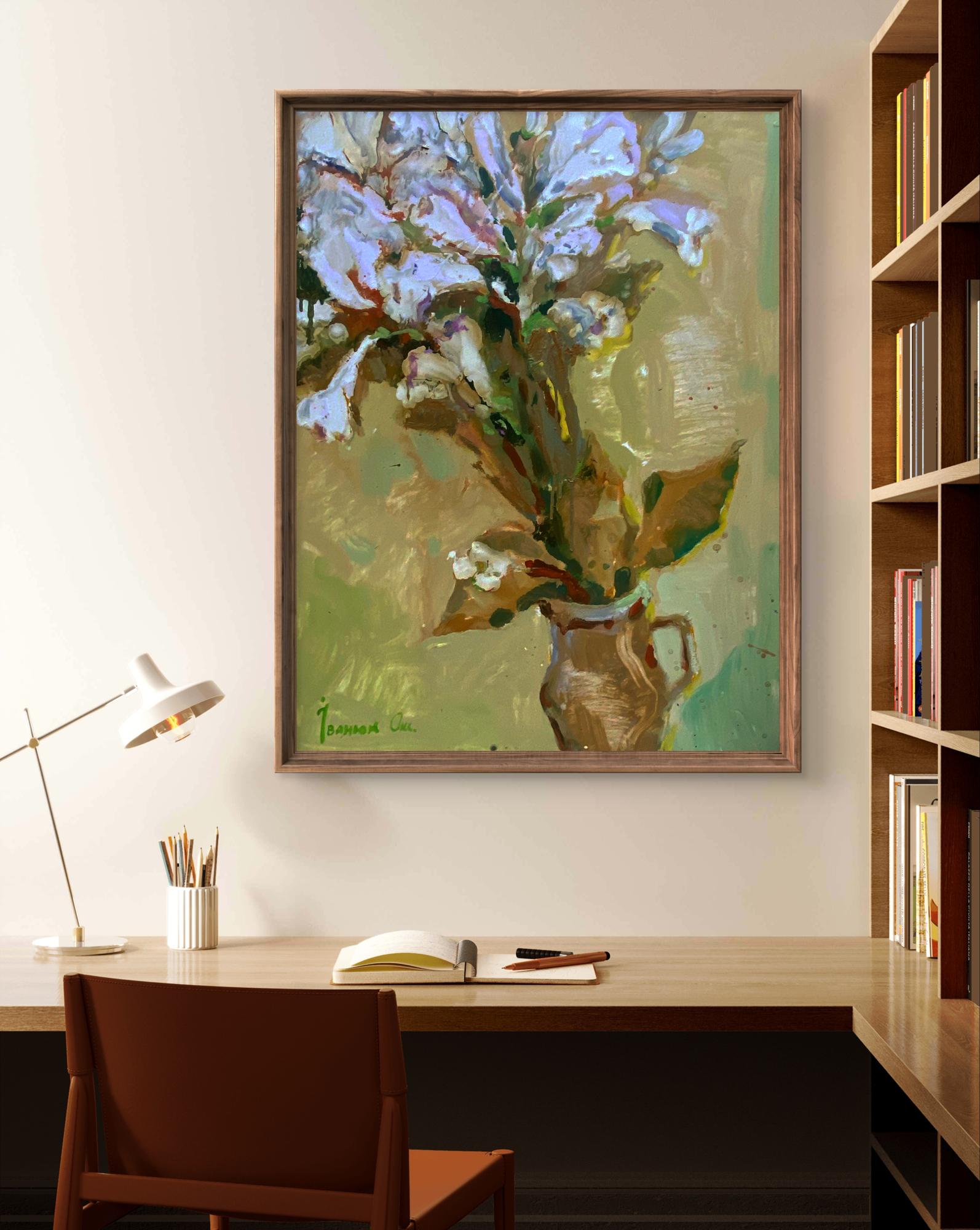 Framed impressionistic oil painting Flowers in a Jar by Oksana Ivanyuk