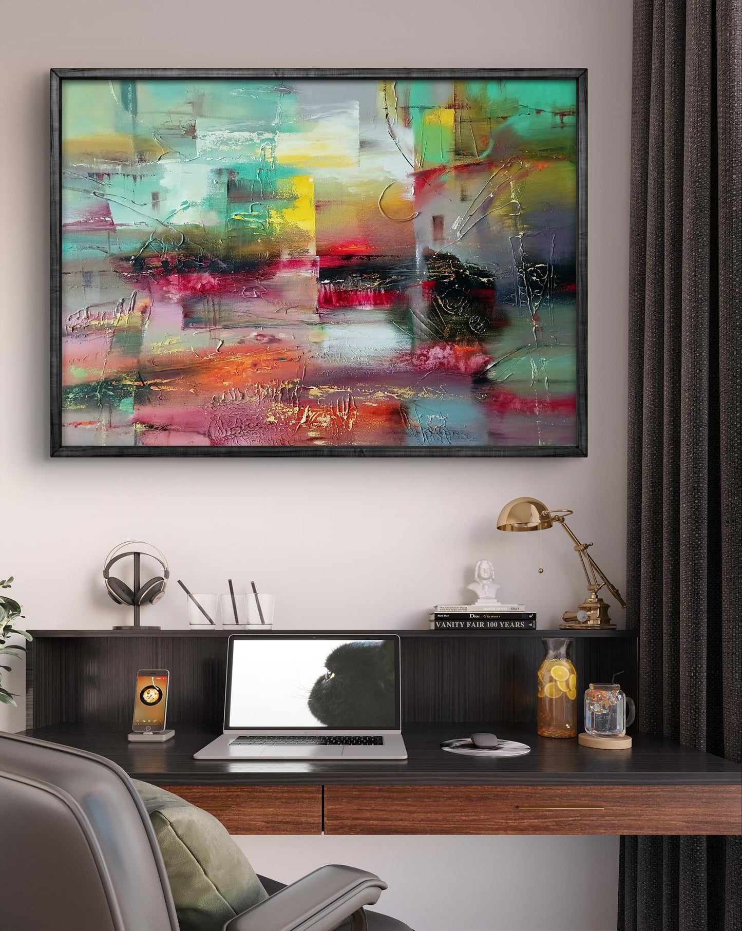 Abstract oil painting Evening by Anatoly Tarabanov in black frame