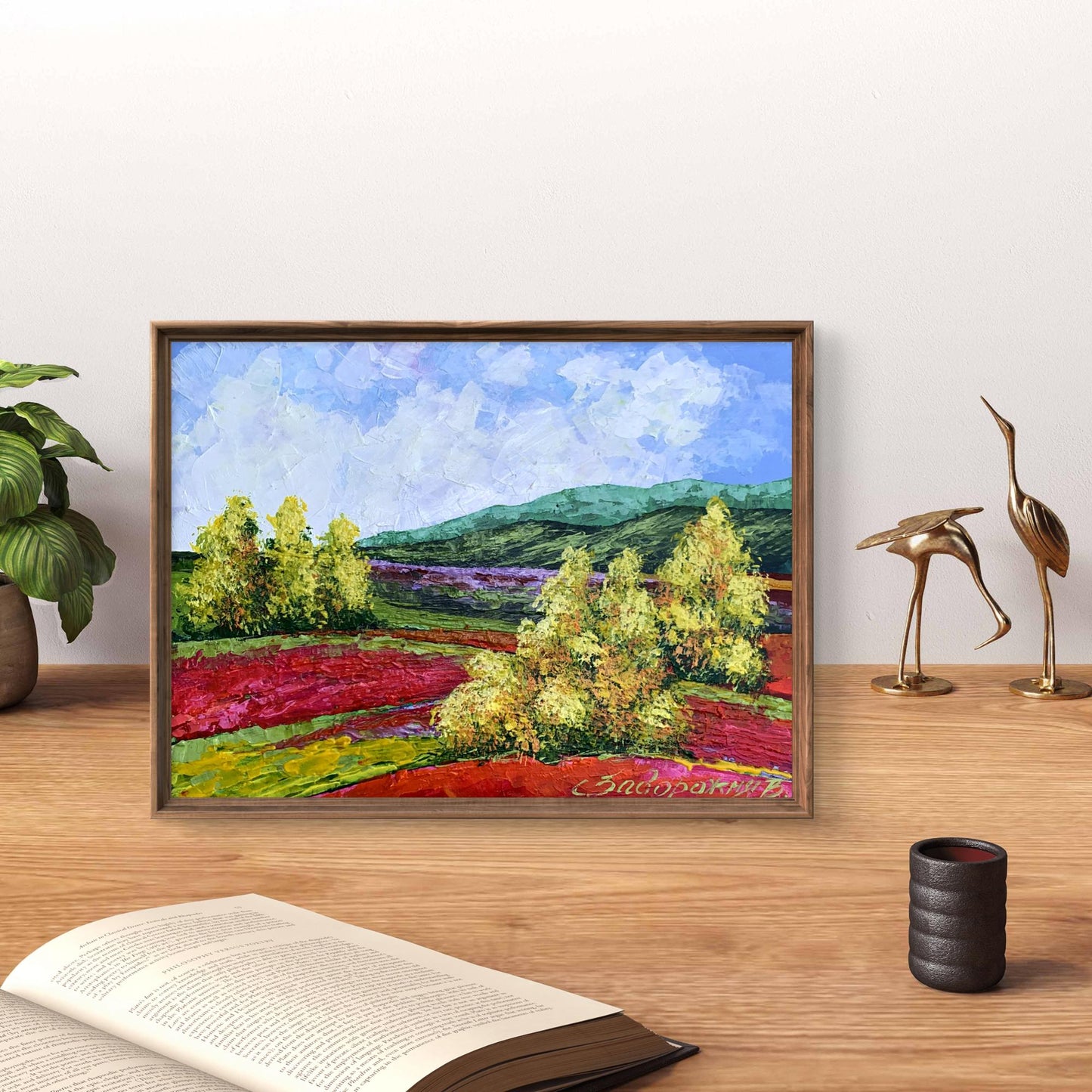 Oil painting Walk in the mountains by V. Zadorozhnya in wooden frame