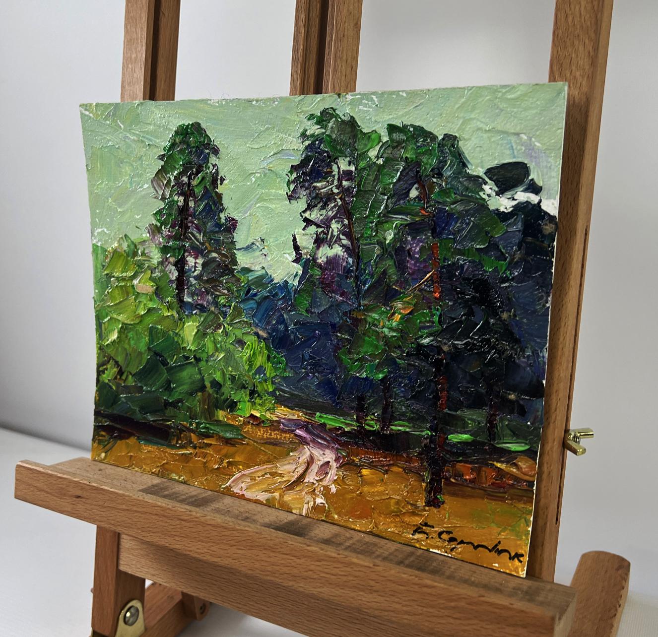 Vibrant impressionist oil painting The road to the green dense forest by Boris Serdyuk