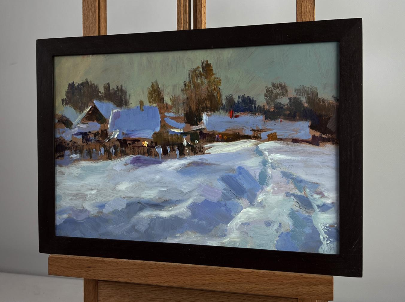 Framed oil painting by Yuriy Suprunchuk: large snow drifts winter landscape