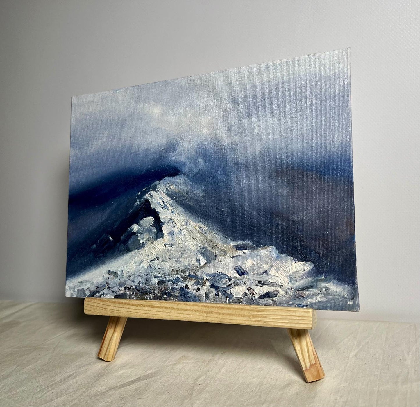 Oil painting Snow storm in the mountains by Tatyana Derdey, textured canvas