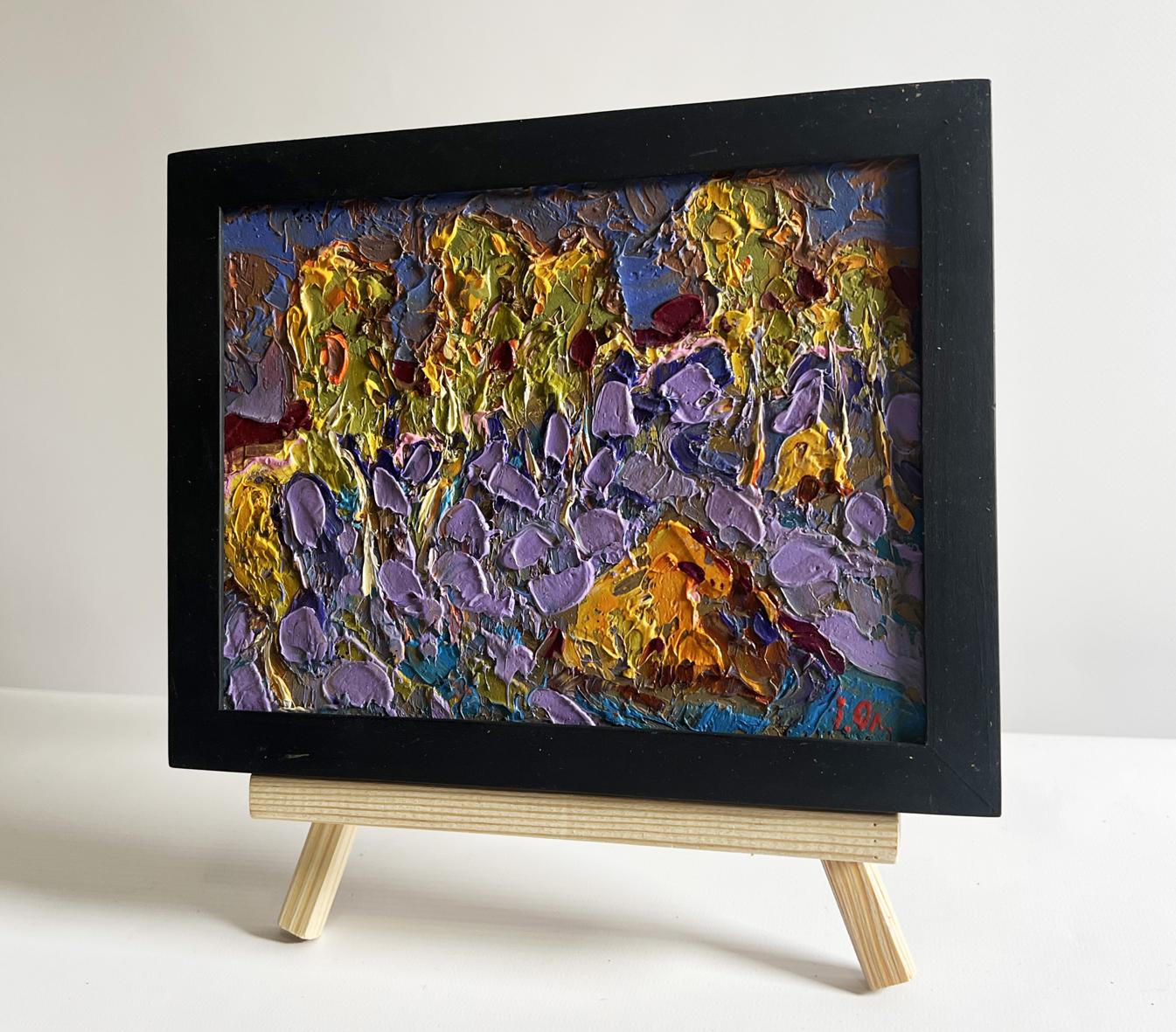 Oil painting Autumn frost in the field by Oleksiy Ivanyuk in black frame