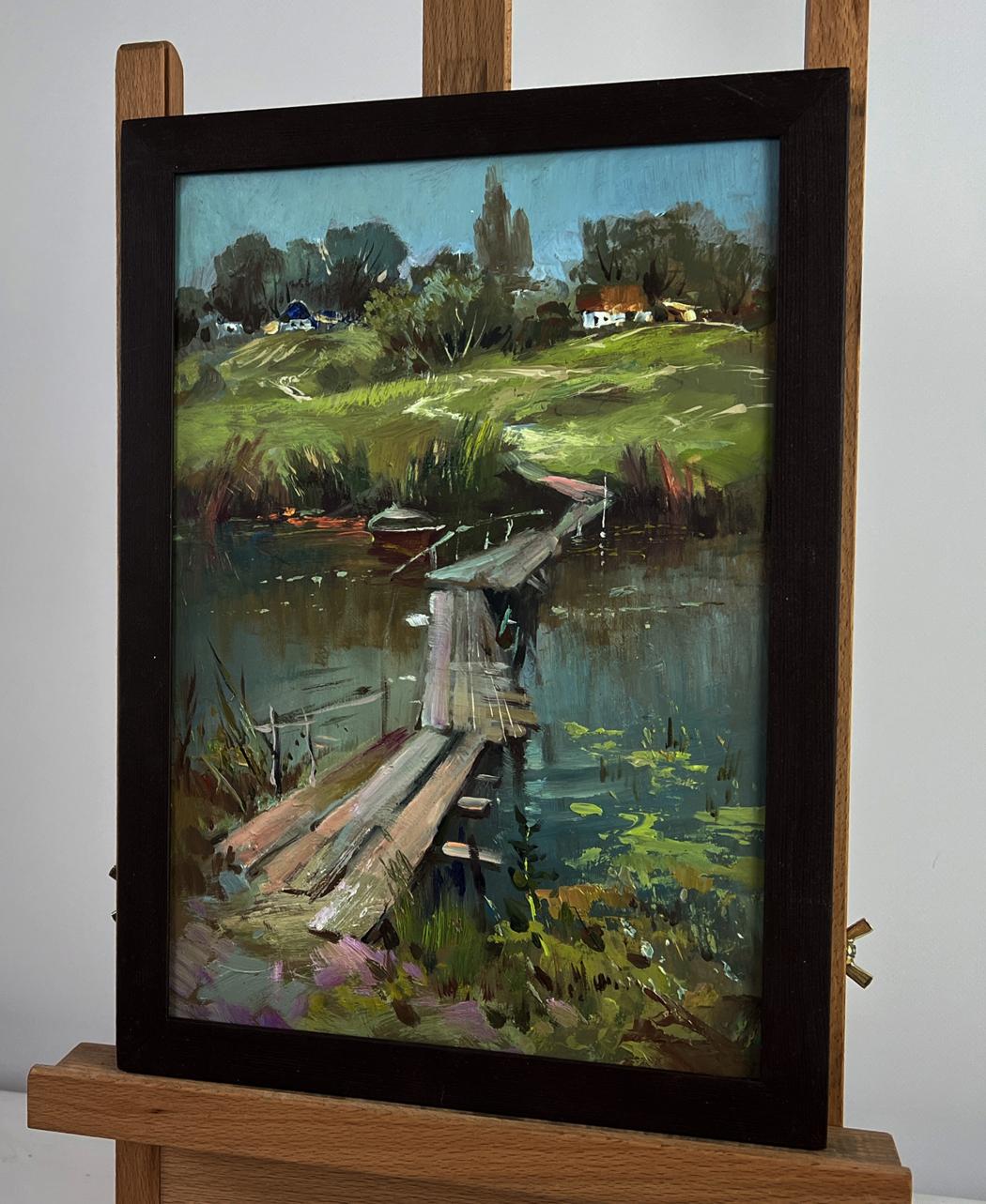 Oil painting Bridge to the village by Yuriy Suprunchuk on rustic pier