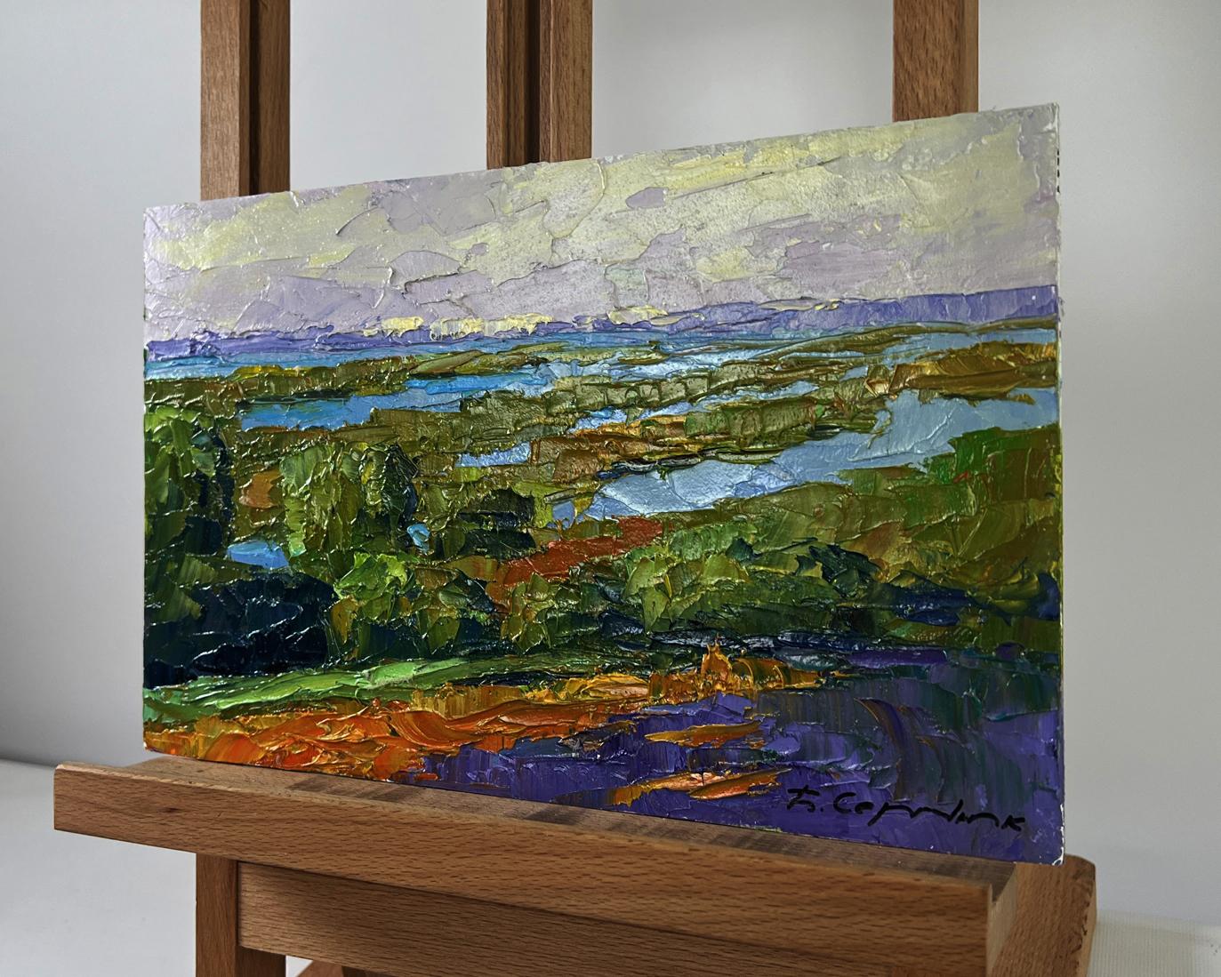 Oil painting Fishing on the Lakes by Boris Serdyuk on wooden easel