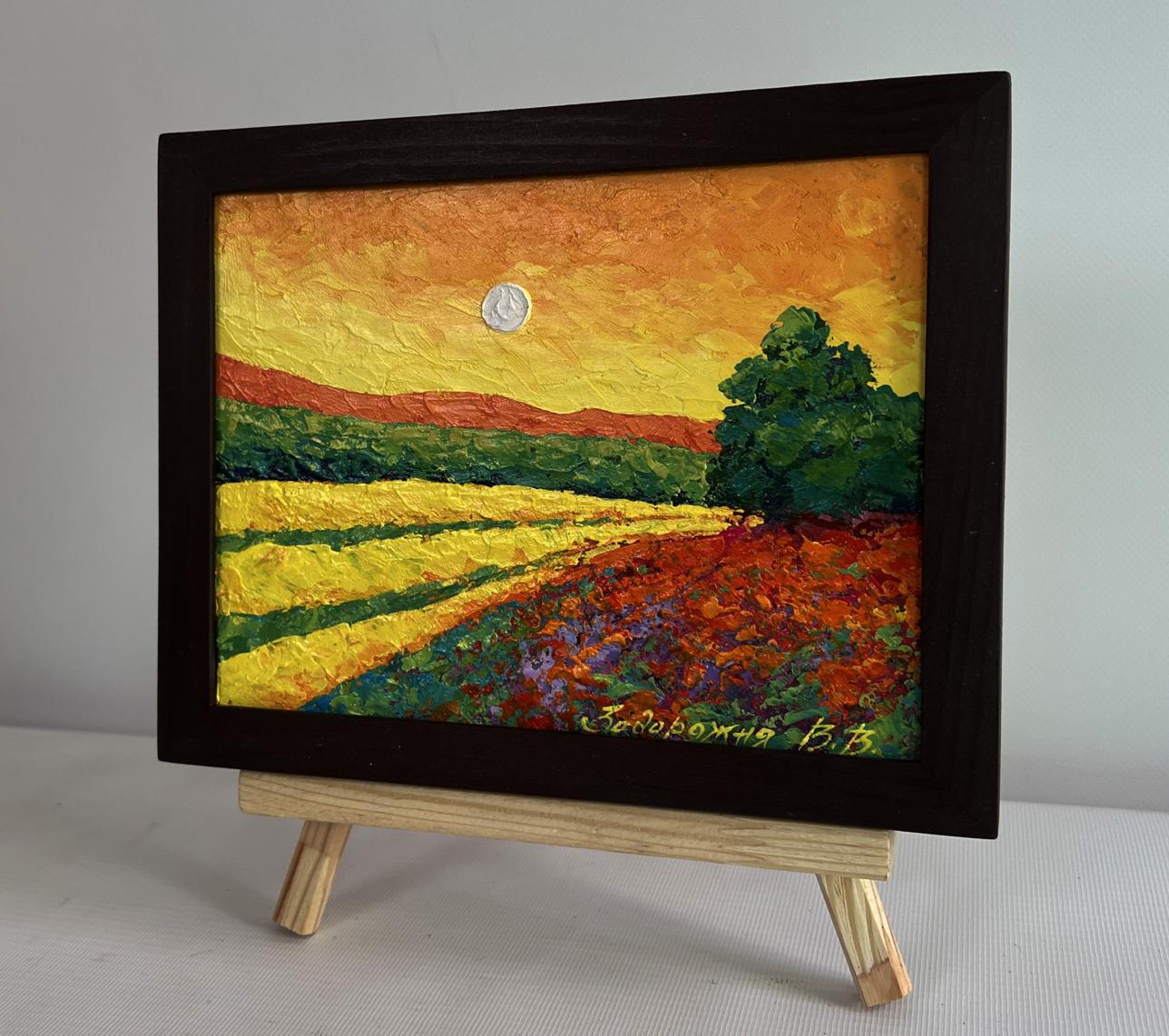 Framed Oil Painting Summer Silence with Sunset by V. Zadorozhnya