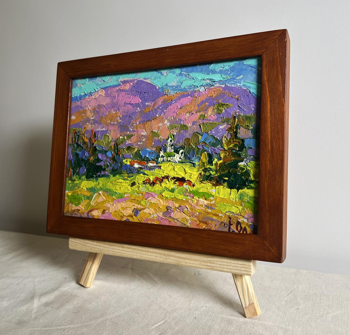 Oil painting In the mountain fields by Oleksiy Ivanyuk in wooden frame