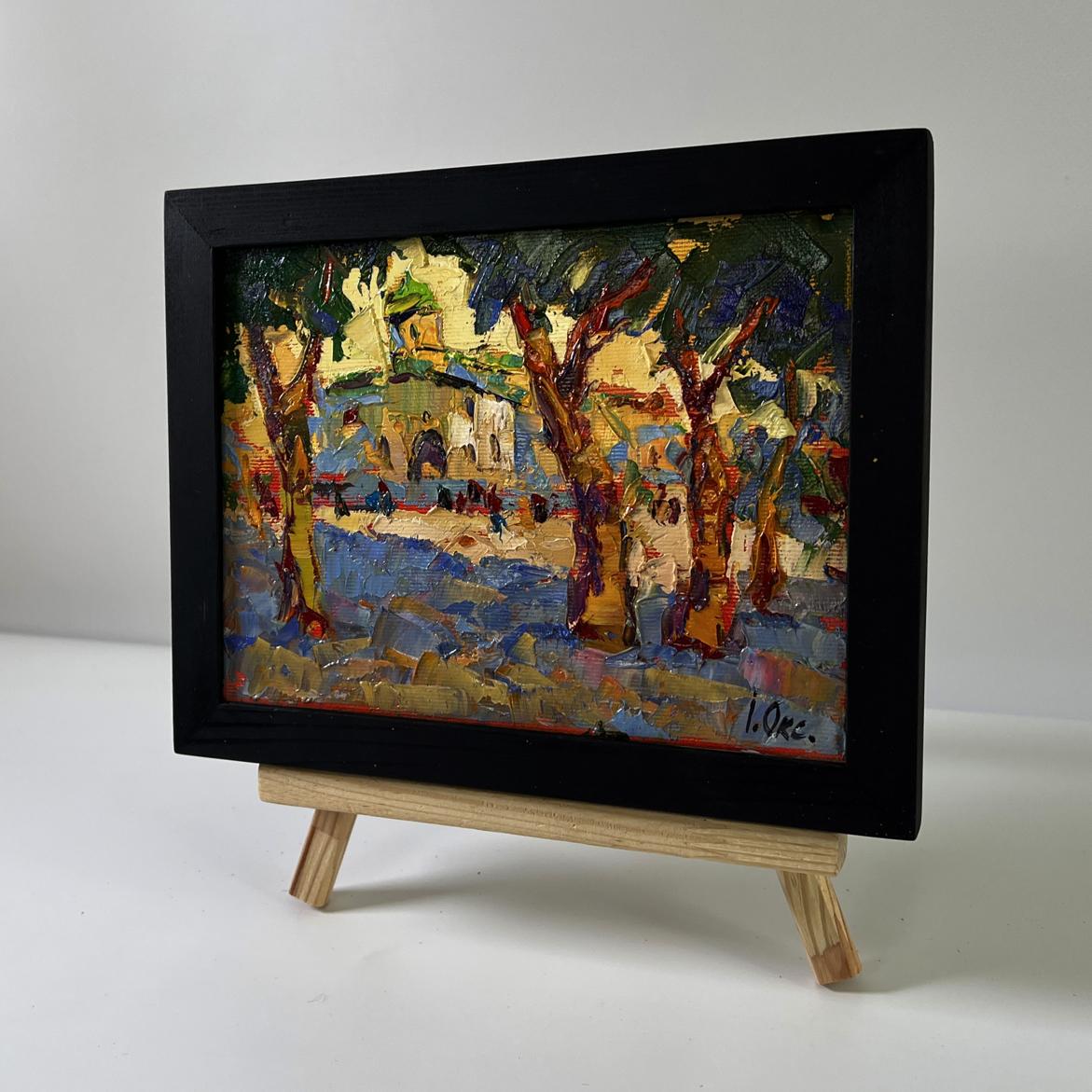 Oil painting Evening sound of the bell by Oksana Ivanyuk in black frame