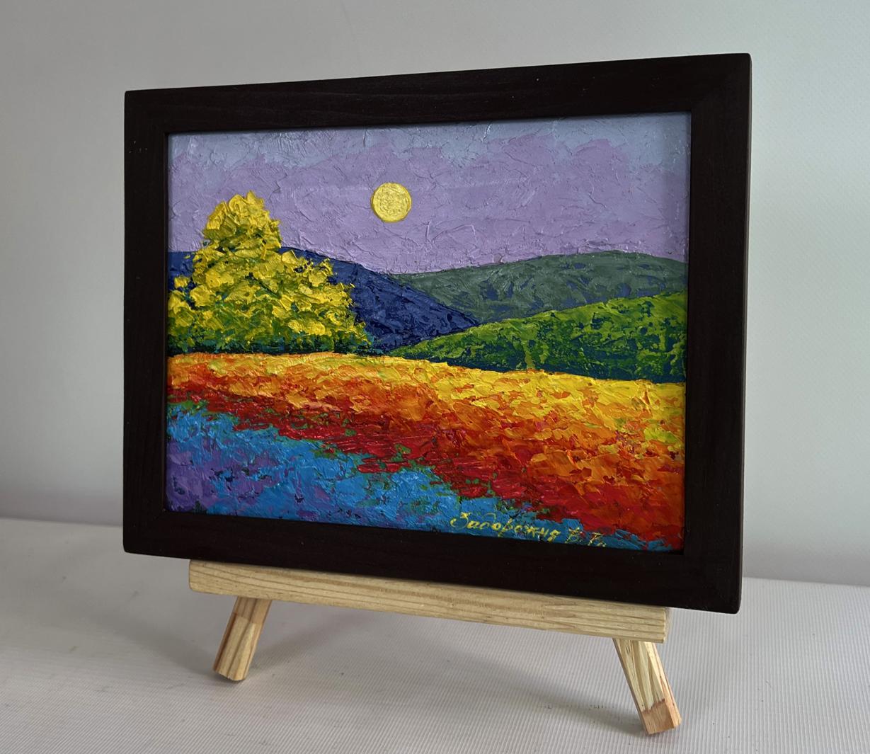 Oil painting Twilight in the Mountains V. Zadorozhnya in black frame