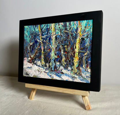 Framed oil painting At the edge of the forest by Oksana Ivanyuk snowy abstract