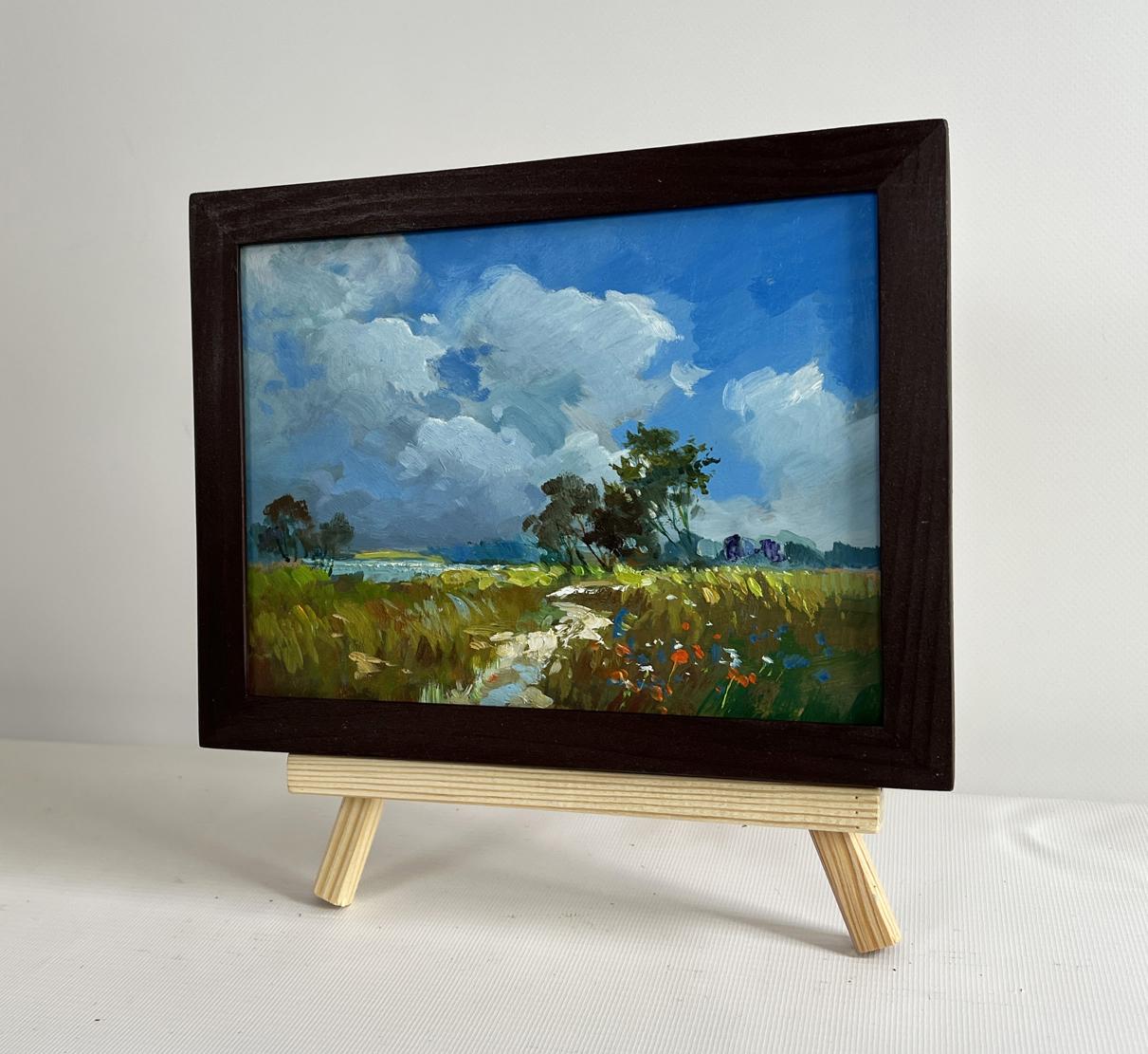 Oil painting In the flower field by Yuriy Suprunchuk in wooden frame