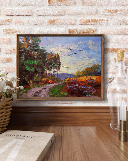 Oil painting The road to the forest by Boris Serdyuk, autumn landscape