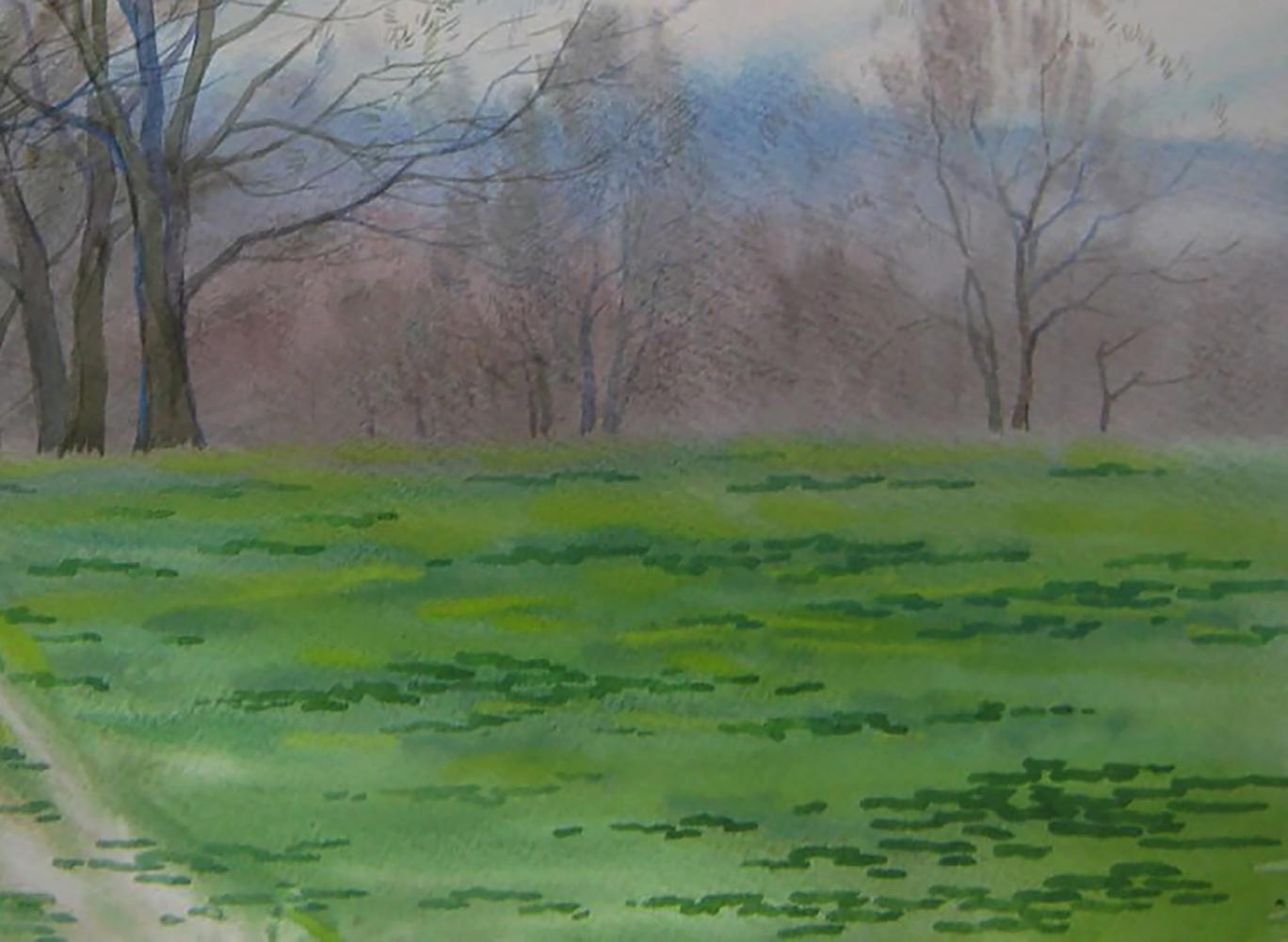 Watercolor painting of Spring meadow in forest by Valery Savenets