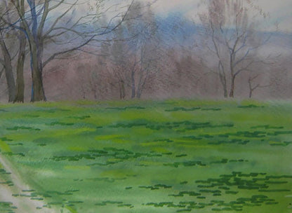 Watercolor painting of Spring meadow in forest by Valery Savenets