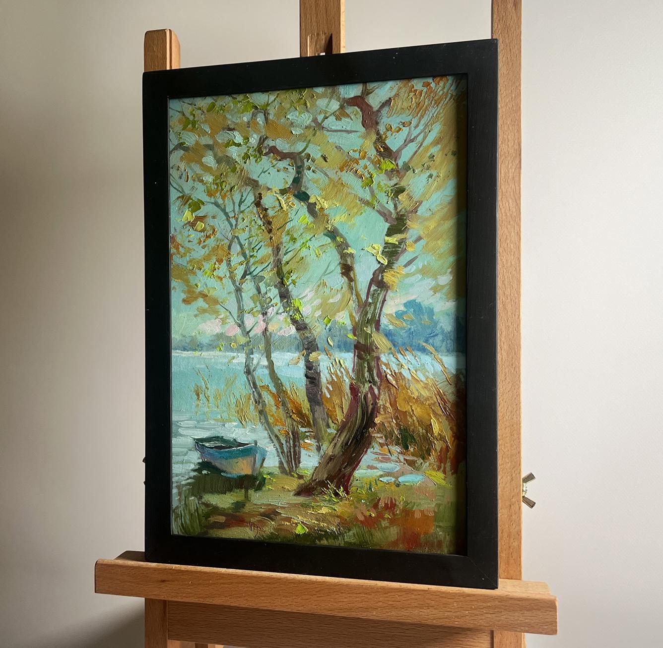 Framed impressionist oil painting Windy weather by the river by Yuriy Suprunchuk