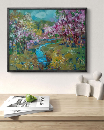 Abstract oil painting Spring stream in the forest by Anatoly Tarabanov