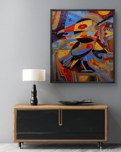 Vibrant oil painting Colors of Intention by Sergiy Voichenko in black frame