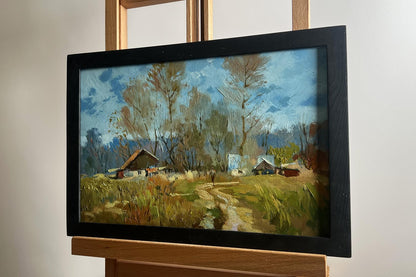 Framed oil painting I’m going back home by Yuriy Suprunchuk, rustic countryside scene