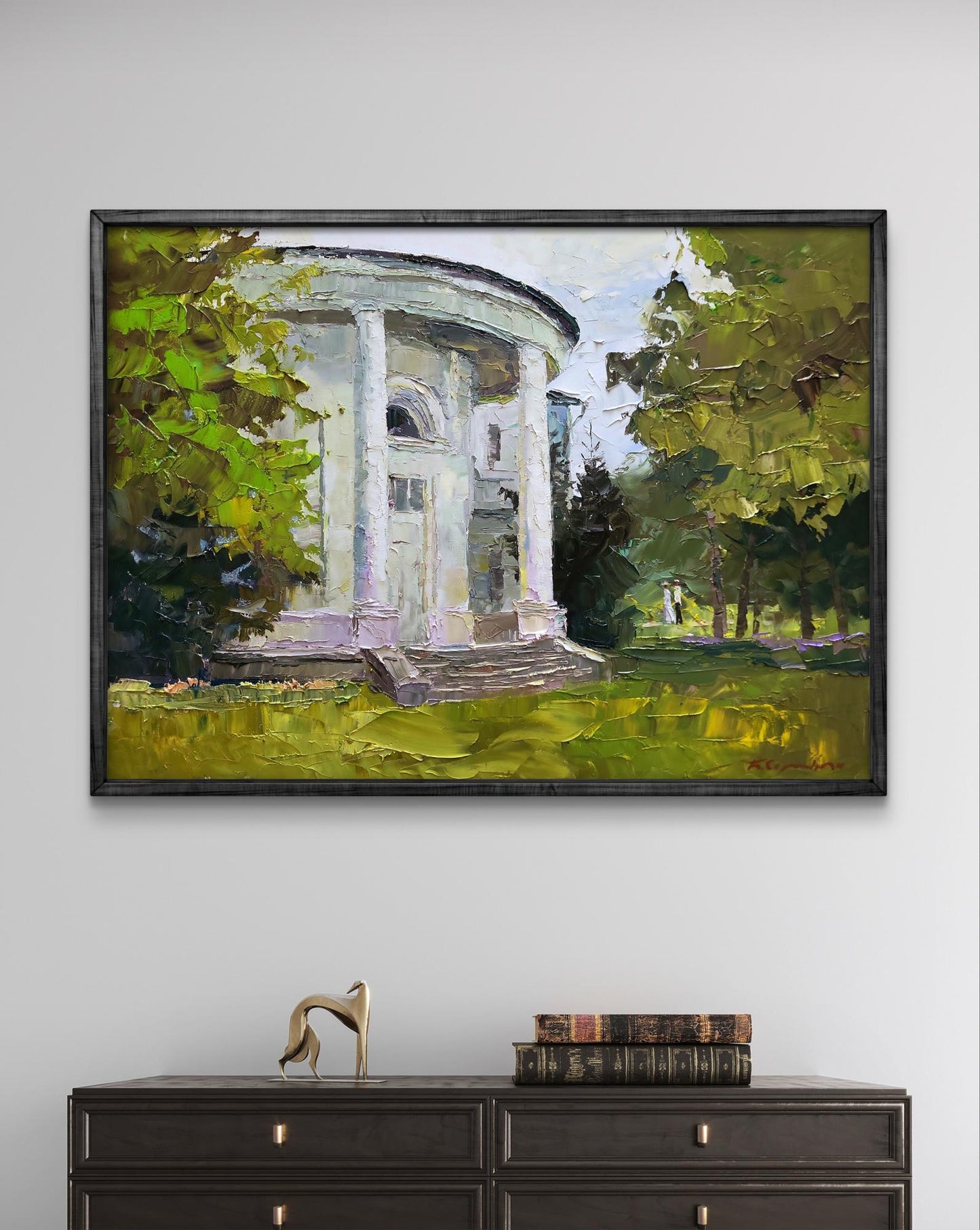Oil painting of White administration building by Boris Serdyuk in black frame
