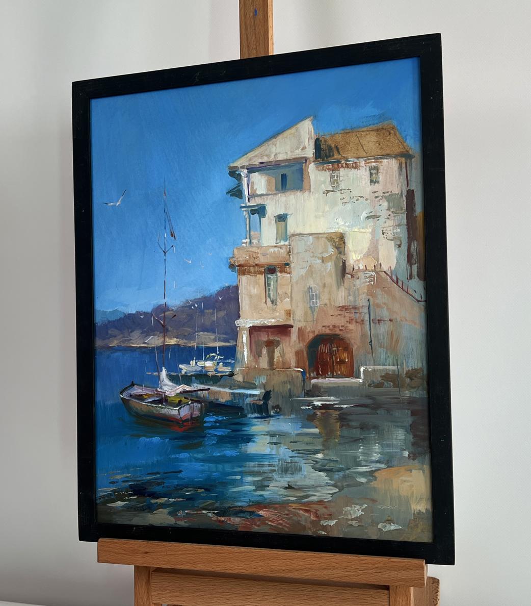 Oil painting Waiting for the Tide by Yuriy Suprunchuk in black frame