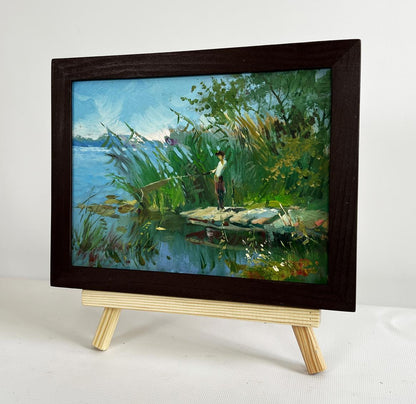 Oil painting of good fishing catch by Yuriy Suprunchuk in wooden frame