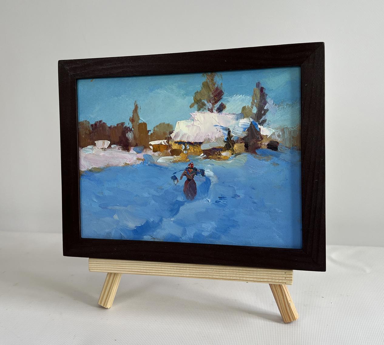 Oil painting Early winter morning by Yuriy Suprunchuk on easel