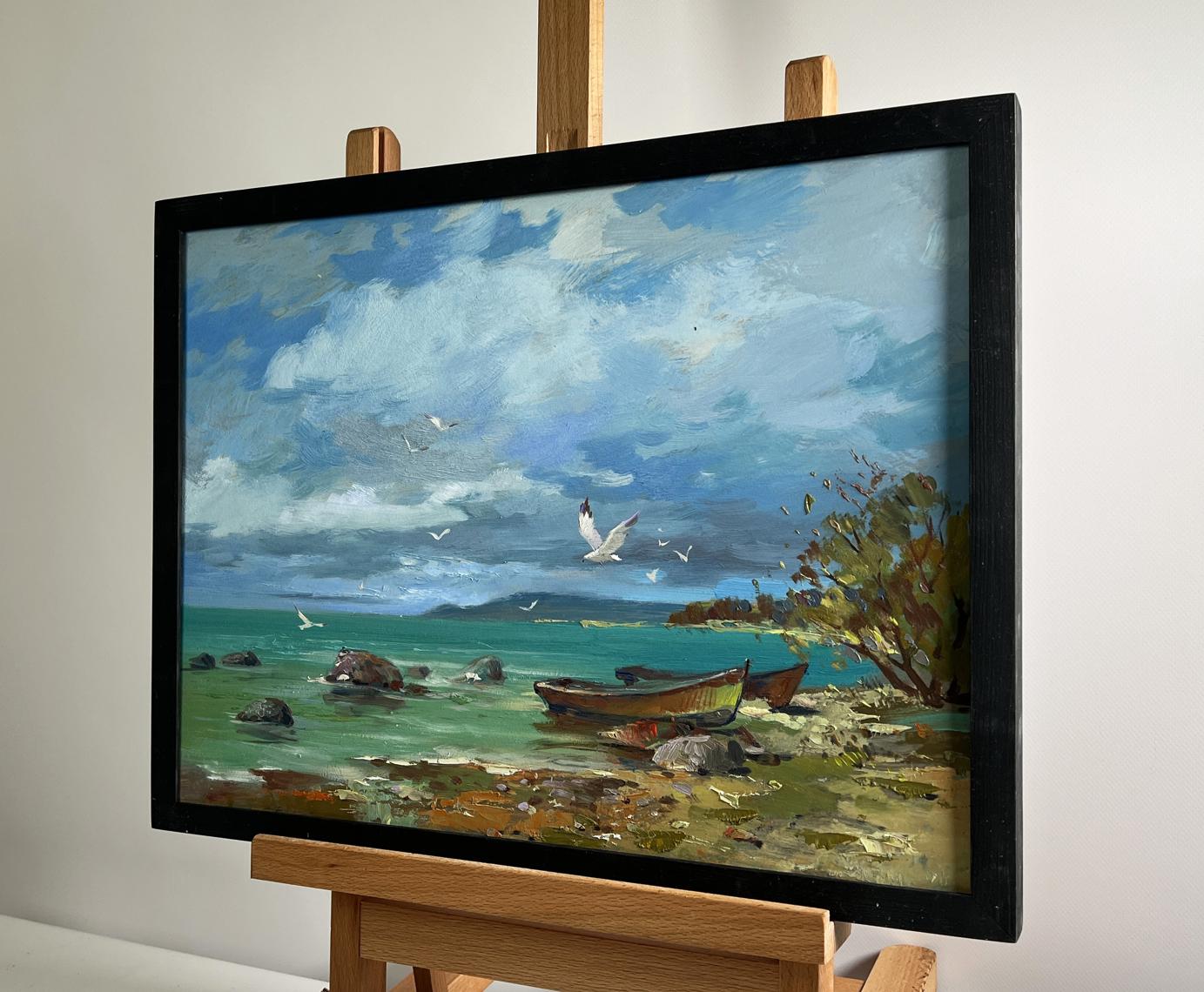 Framed Oil Painting Bound by the Current by Yuriy Suprunchuk coastal scene