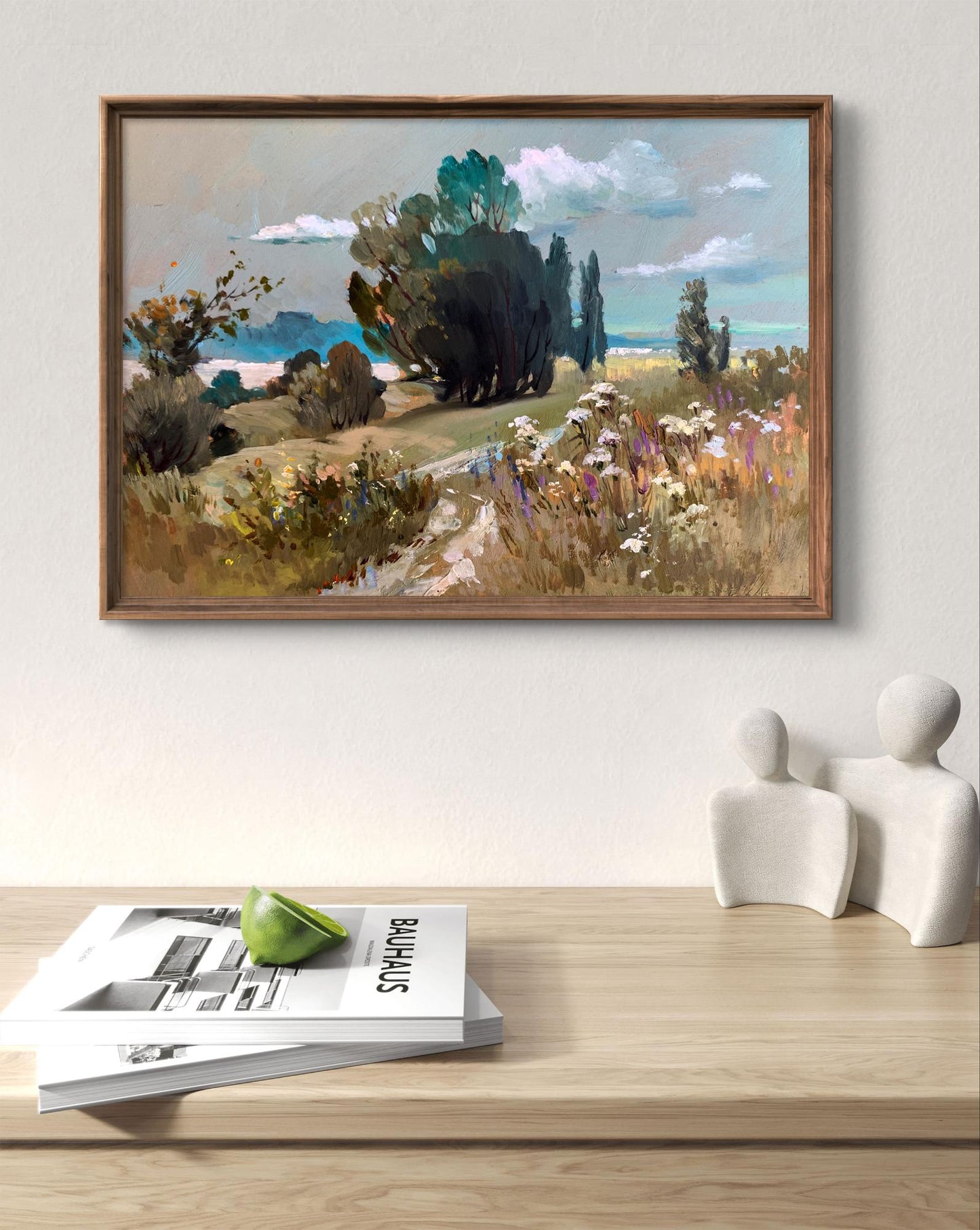 Oil painting Flower field by Yuriy Suprunchuk with winding path through wildflowers