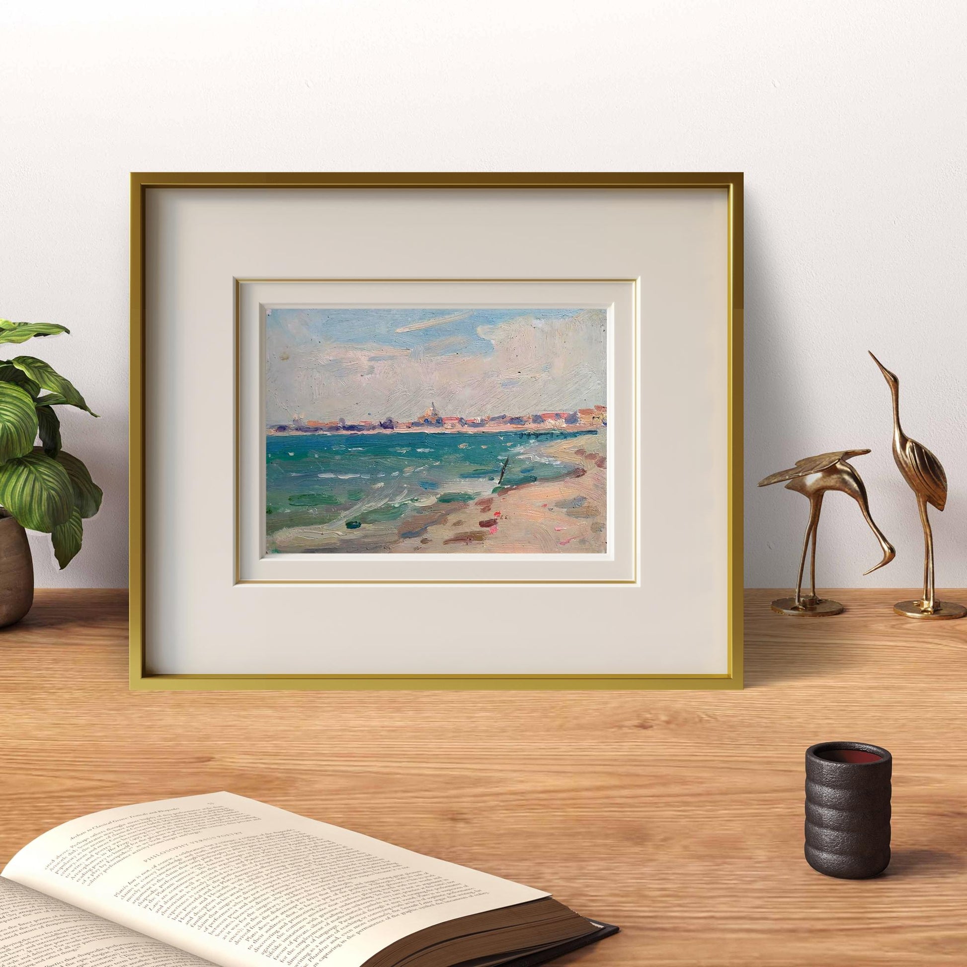 Framed impressionist oil painting of sea shores by Yury Konovalov