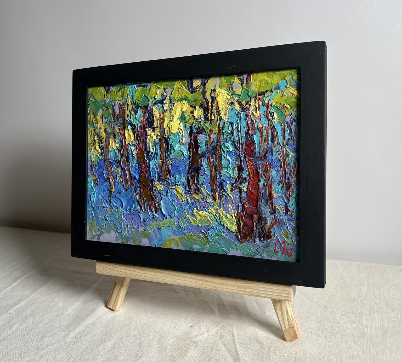 Oil painting A walk through the morning forest by Oksana Ivanyuk in black frame