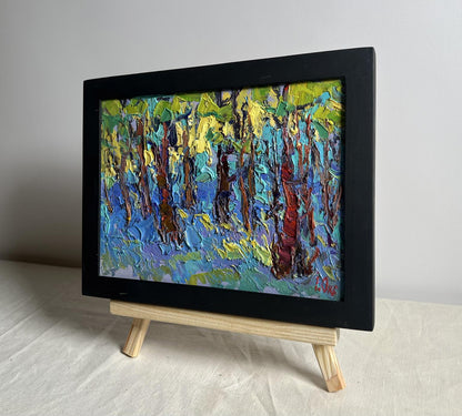 Oil painting A walk through the morning forest by Oksana Ivanyuk in black frame
