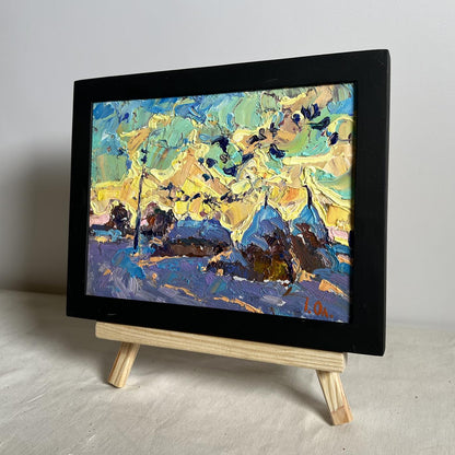 Oil painting Crows in the evening by Oleksiy Ivanyuk in black frame