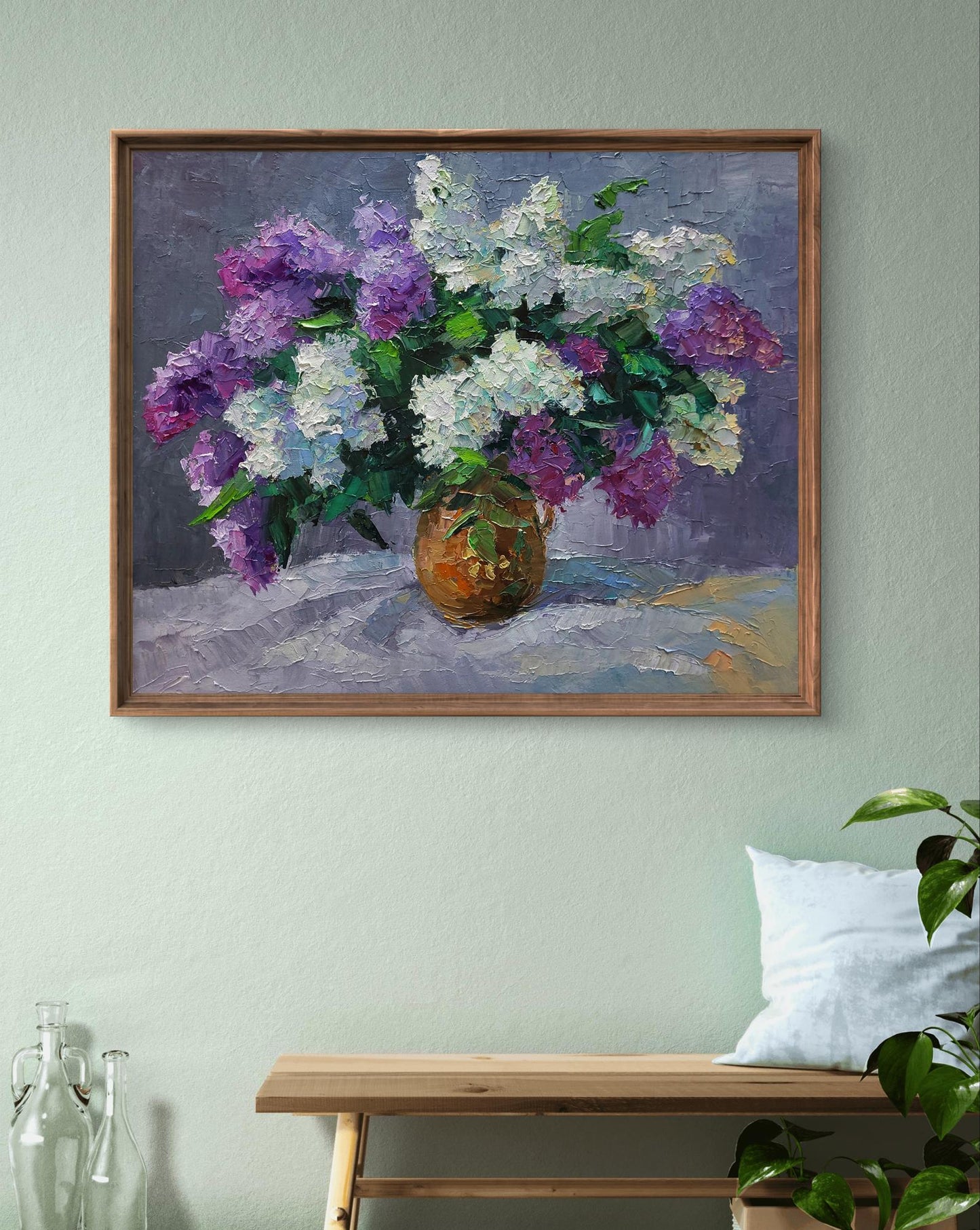 Oil painting Lilac in a jug by Boris Serdyuk in rustic frame