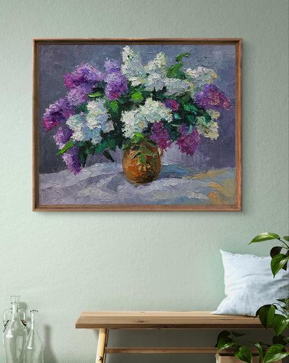 Oil painting Lilac in a jug by Boris Serdyuk in rustic frame