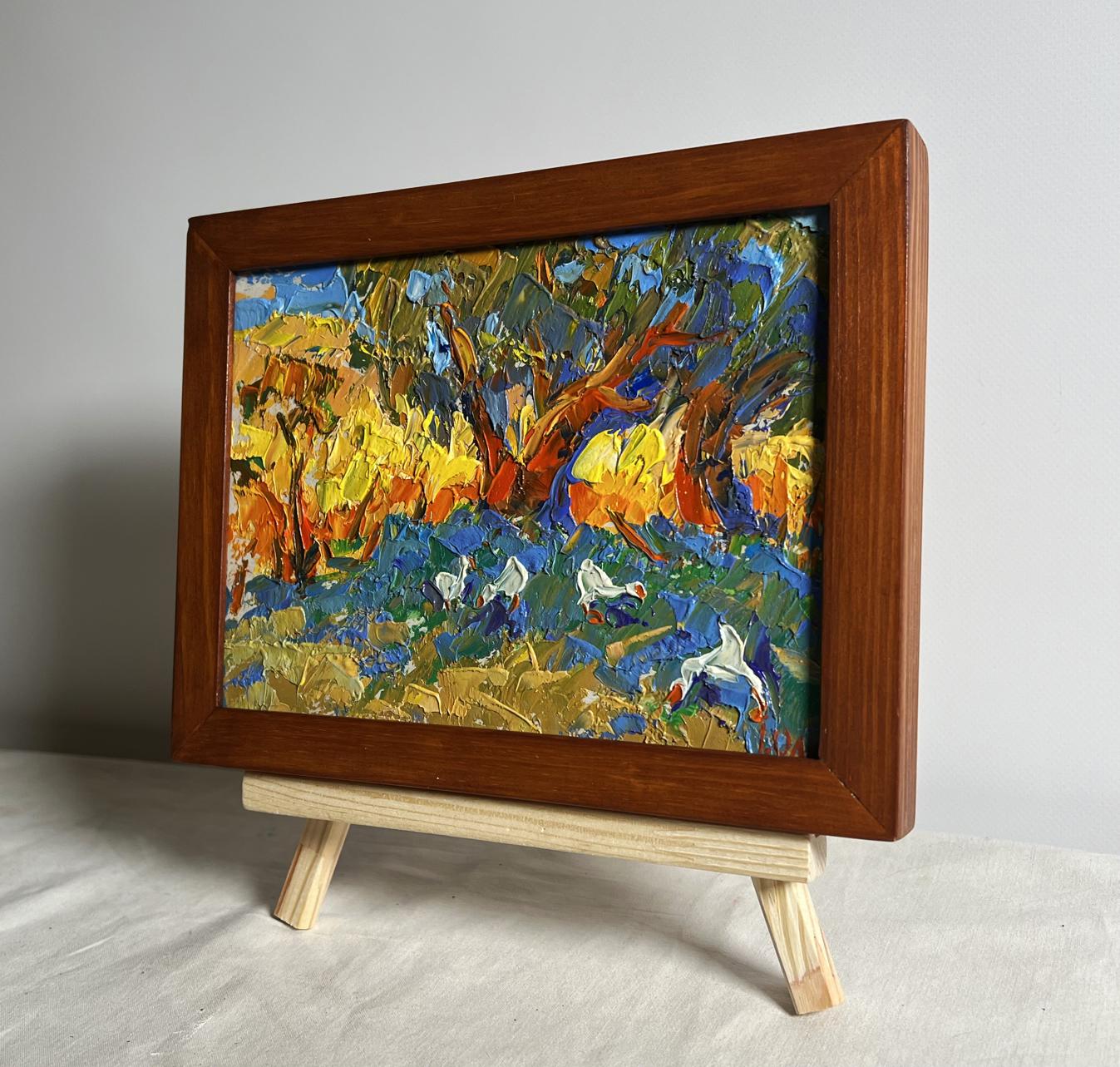 Oil painting In the shade of the willow by Oleksiy Ivanyuk in brown frame