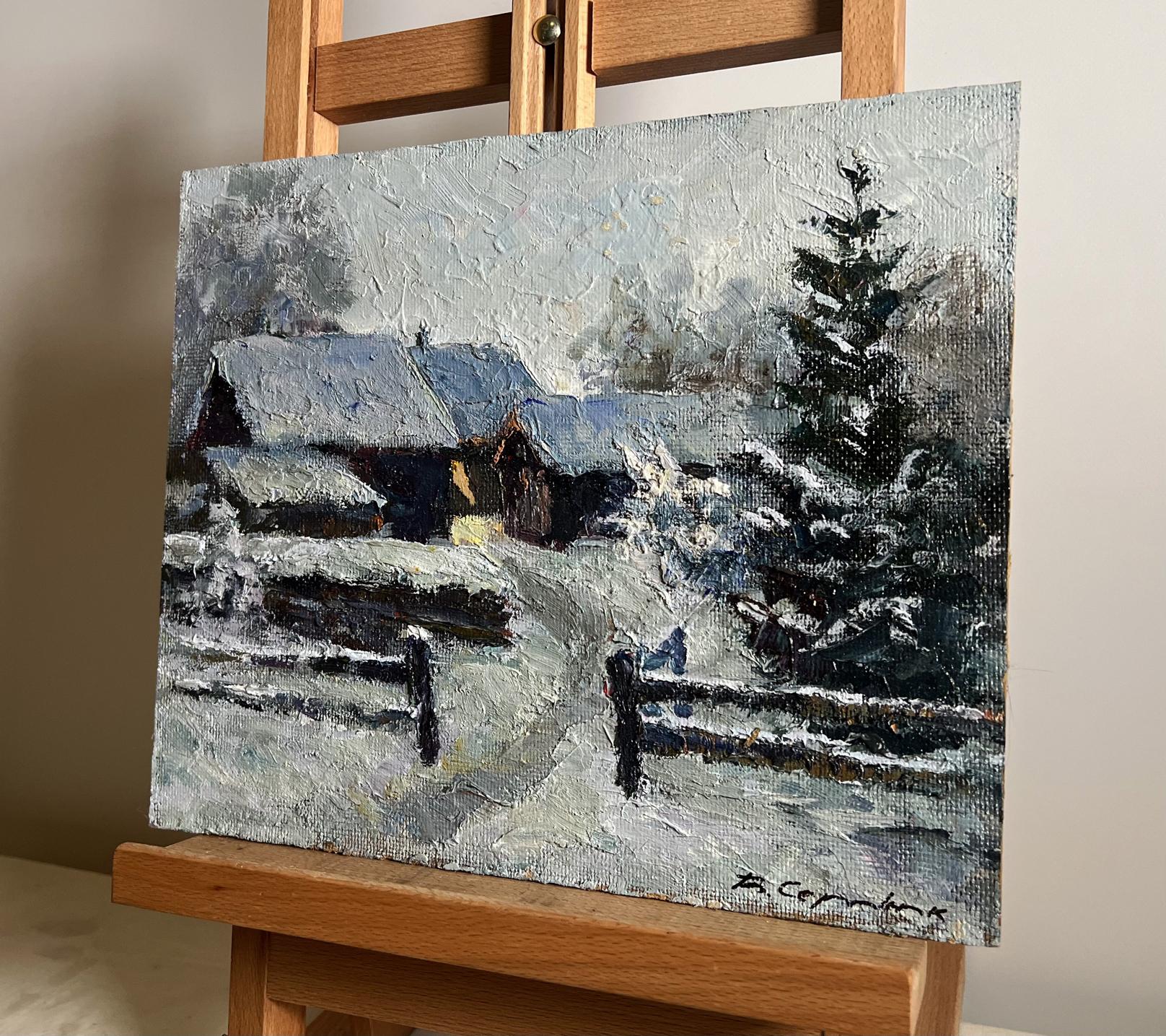 Oil painting Winter courtyard by Boris Serdyuk impressionistic snowy landscape