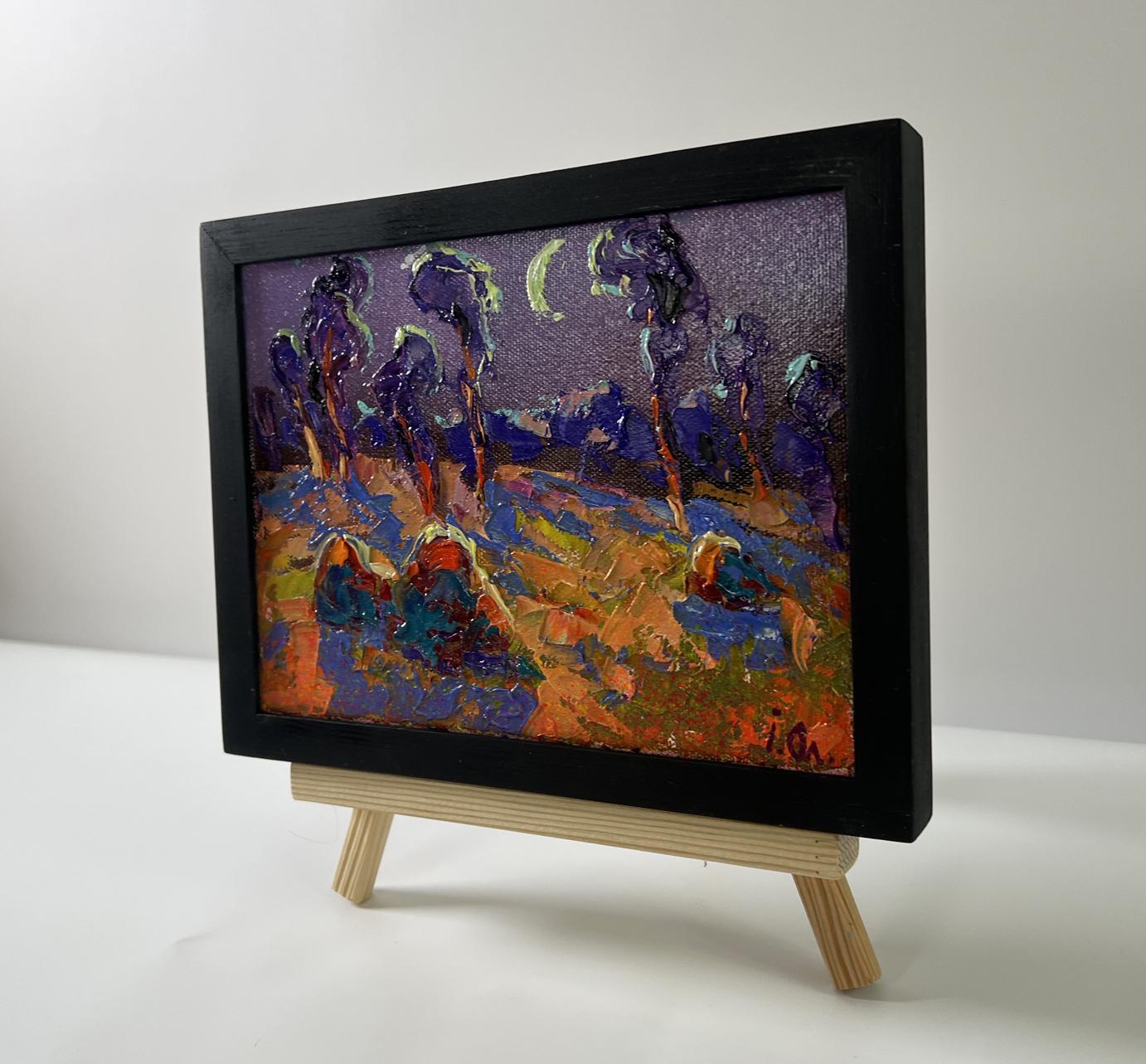 Oil painting Blue autumn night by Oleksiy Ivanyuk moonlit landscape