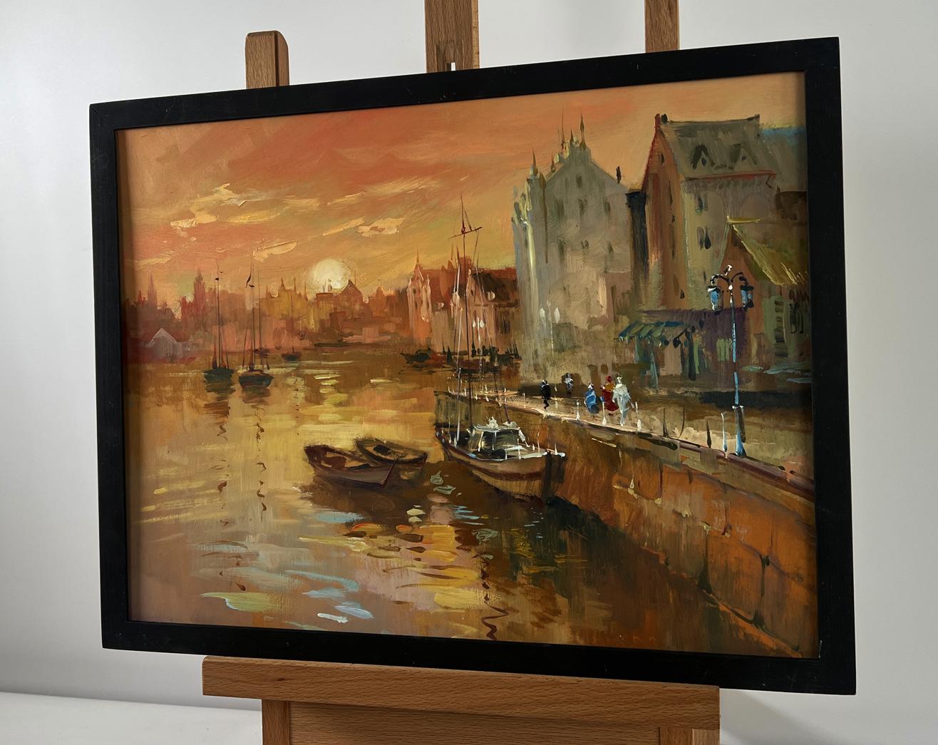 Oil painting of romantic Venice sunset harbor by Yuriy Suprunchuk
