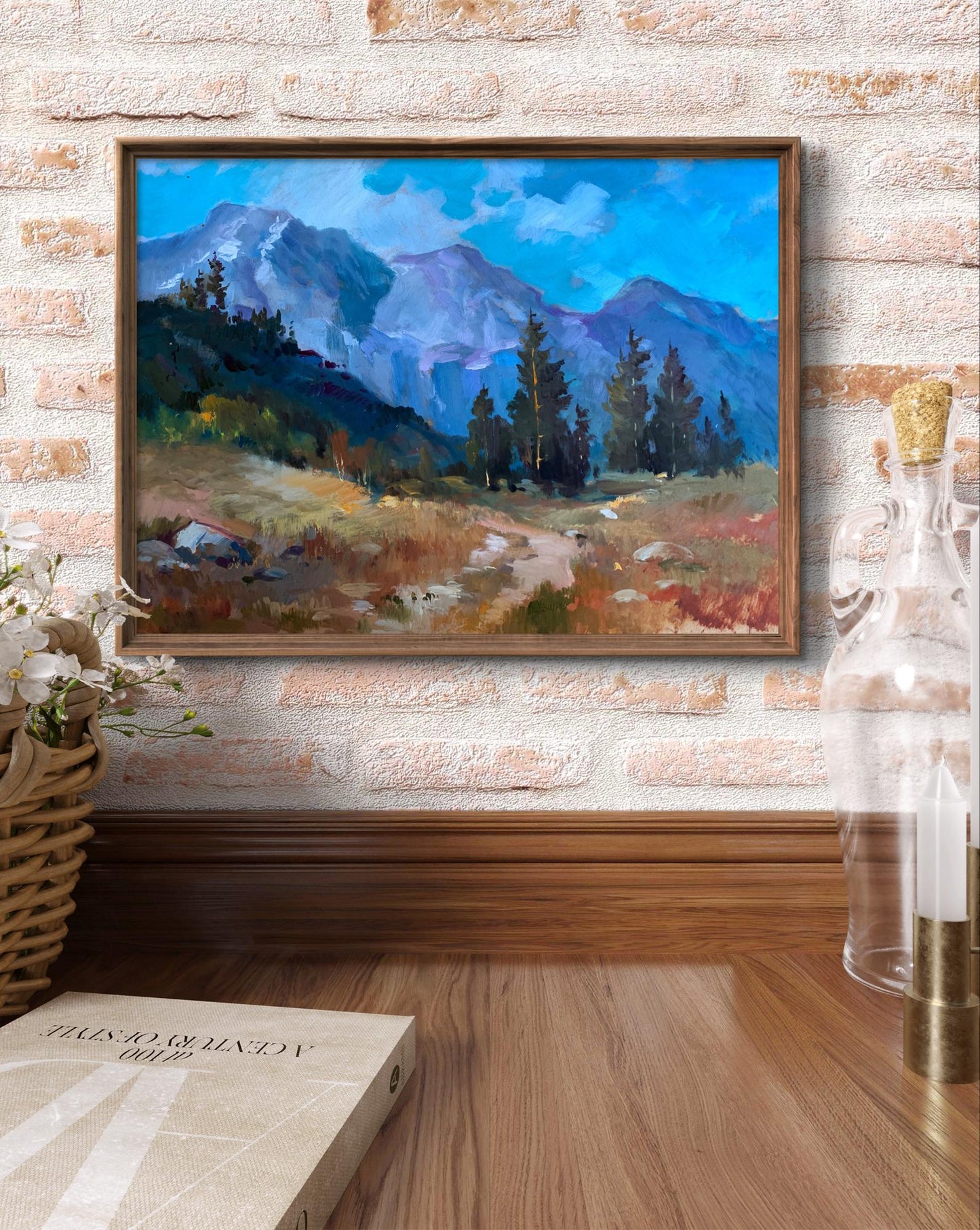 Framed oil painting The road leading to the mountains by Yuriy Suprunchuk