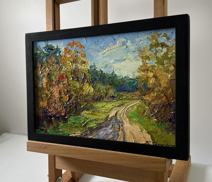 Oil painting Road through the autumn forest by Boris Serdyuk