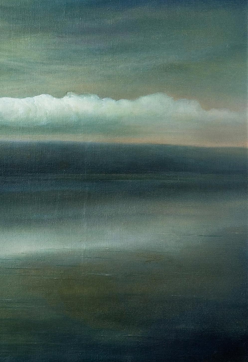 Serene Vasily Korkishko oil painting of misty night sea storm