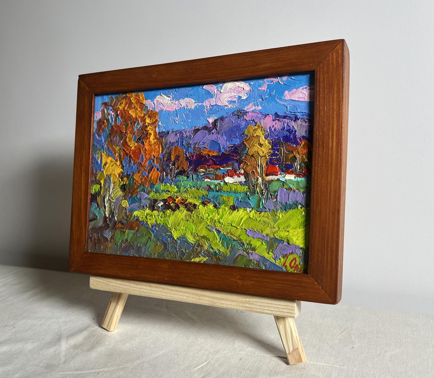 Oil painting Early in the morning in the field by Oleksiy Ivanyuk in wooden frame