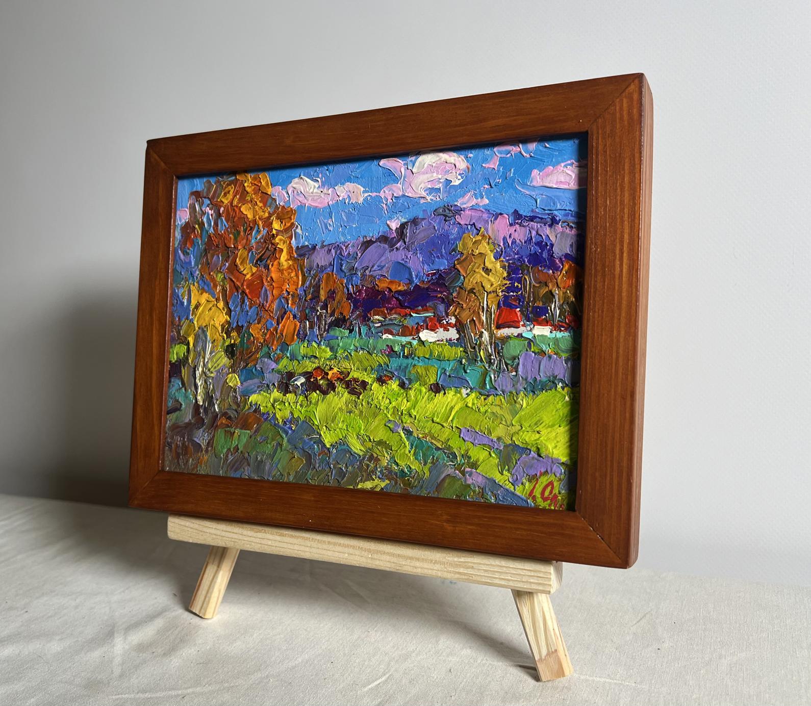 Oil painting Early in the morning in the field by Oleksiy Ivanyuk in wooden frame