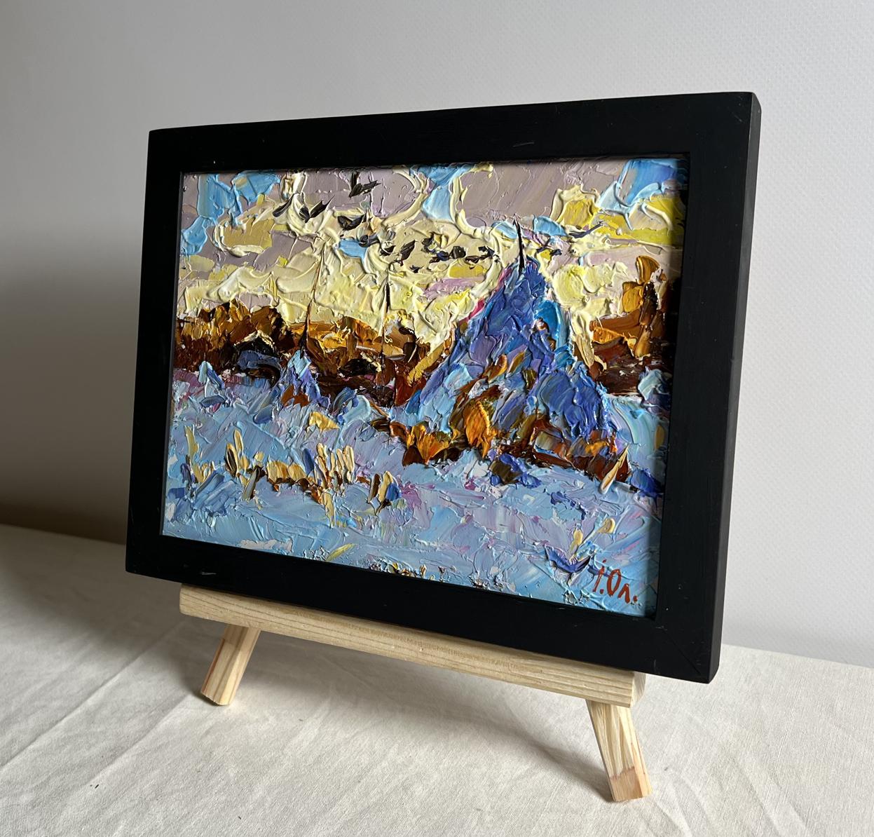 Oil painting Frosty Evening by Oleksiy Ivanyuk in black frame