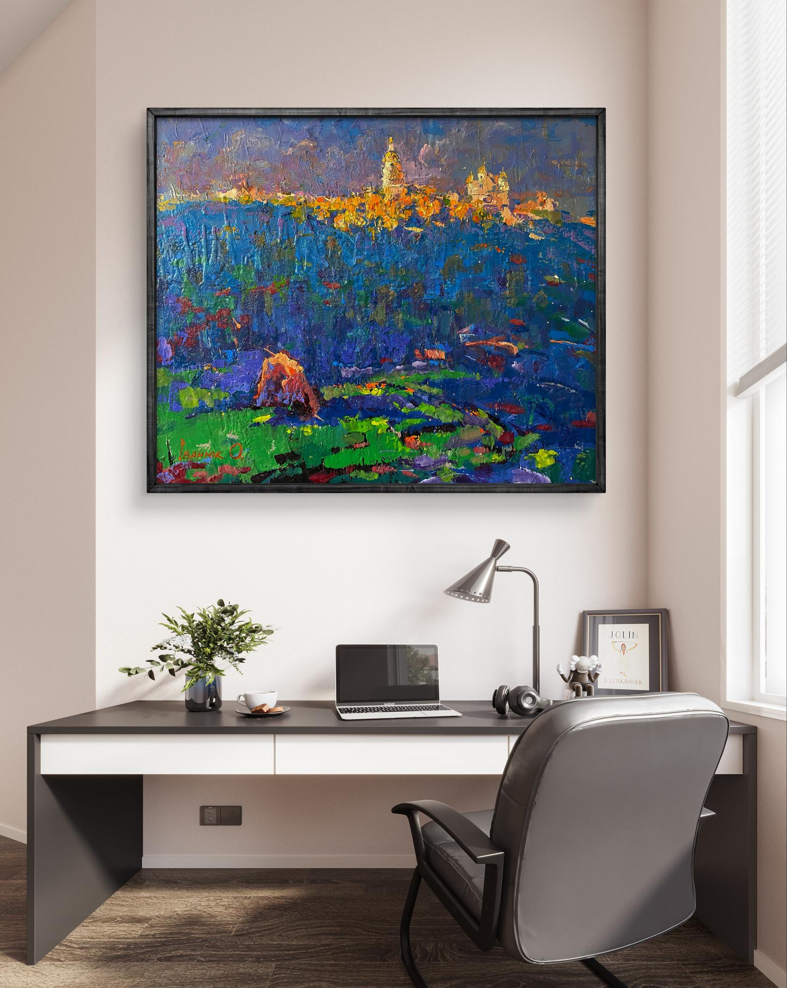 Vibrant Oleksiy Ivanyuk sunset oil painting in black frame