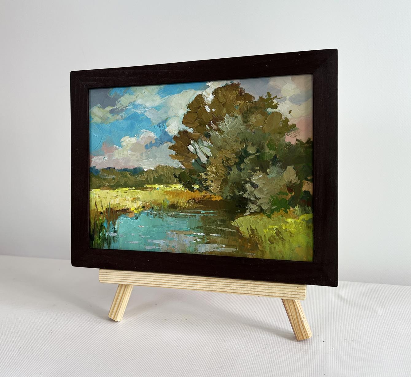 Oil painting River along the willow by Yuriy Suprunchuk in black frame