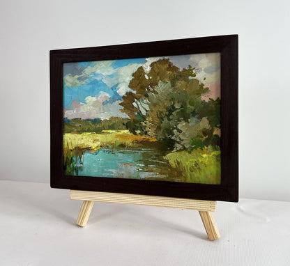Oil painting River along the willow by Yuriy Suprunchuk in black frame